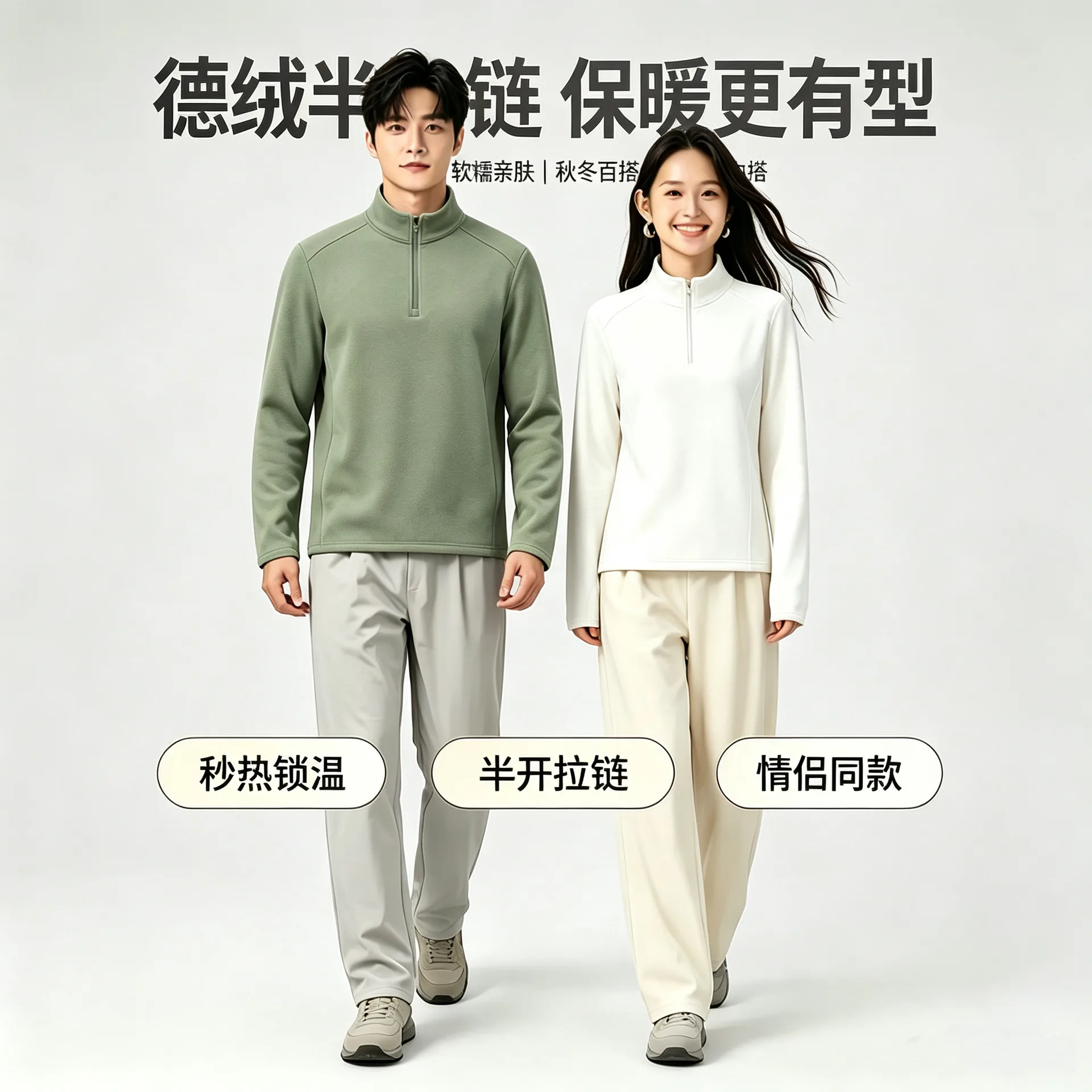 德绒外套情侣款秋冬内搭半拉链立领加厚保暖亲肤软糯HC6162